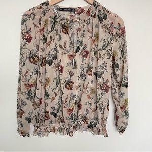 Zara Sheer Floral Long Sleeve Blouse Size Xs